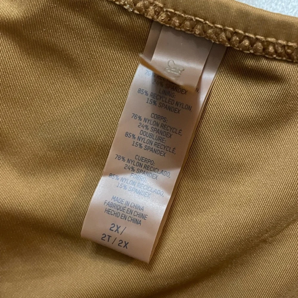 NWT 2pc Skim Swimsuit Rushed T-Shirt & Bikini String Tie Bottoms Almond Size 2X